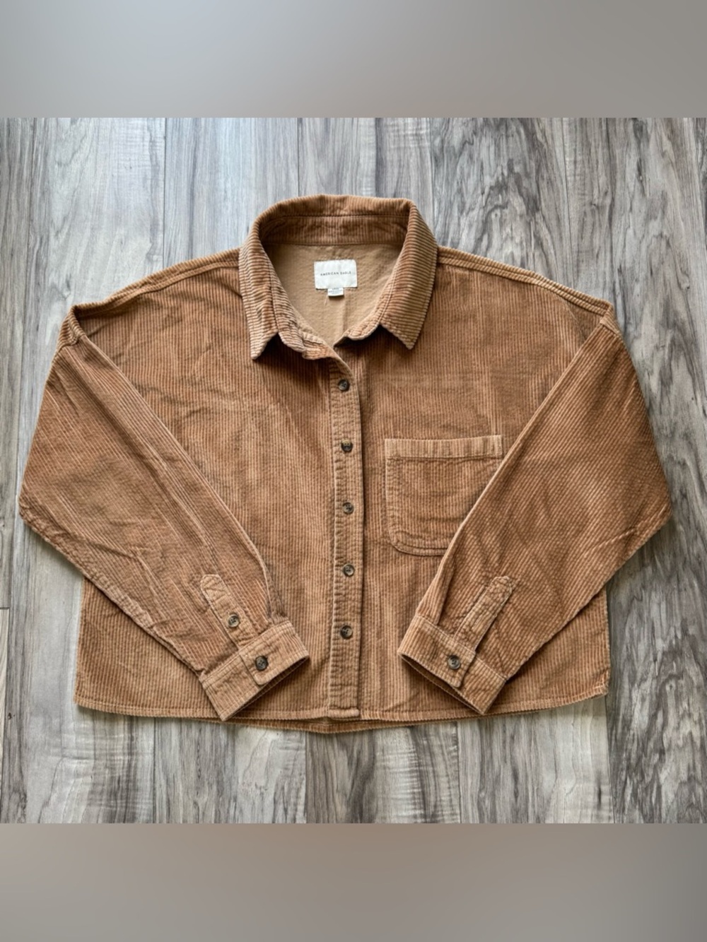 American Eagle Outfitters Tan Corduroy Cropped Button-Up Shirt Jacket
